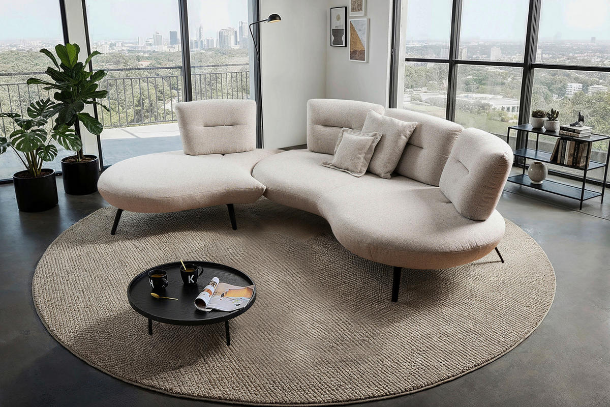 BIGSOFA Flachgewebe Beige  - Beige/Schwarz, Design, Textil/Metall (456/93/138cm) - Moderano