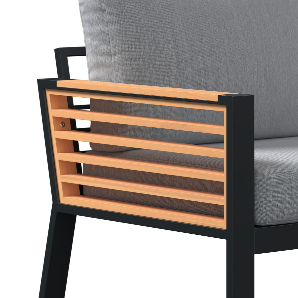 LOUNGEGARNITUR 4-teilig   207/76/85 cm Teakholz Aluminium  - Schwarz/Teakfarben, MODERN, Holz/Textil (207/76/85cm) - Ambia Garden