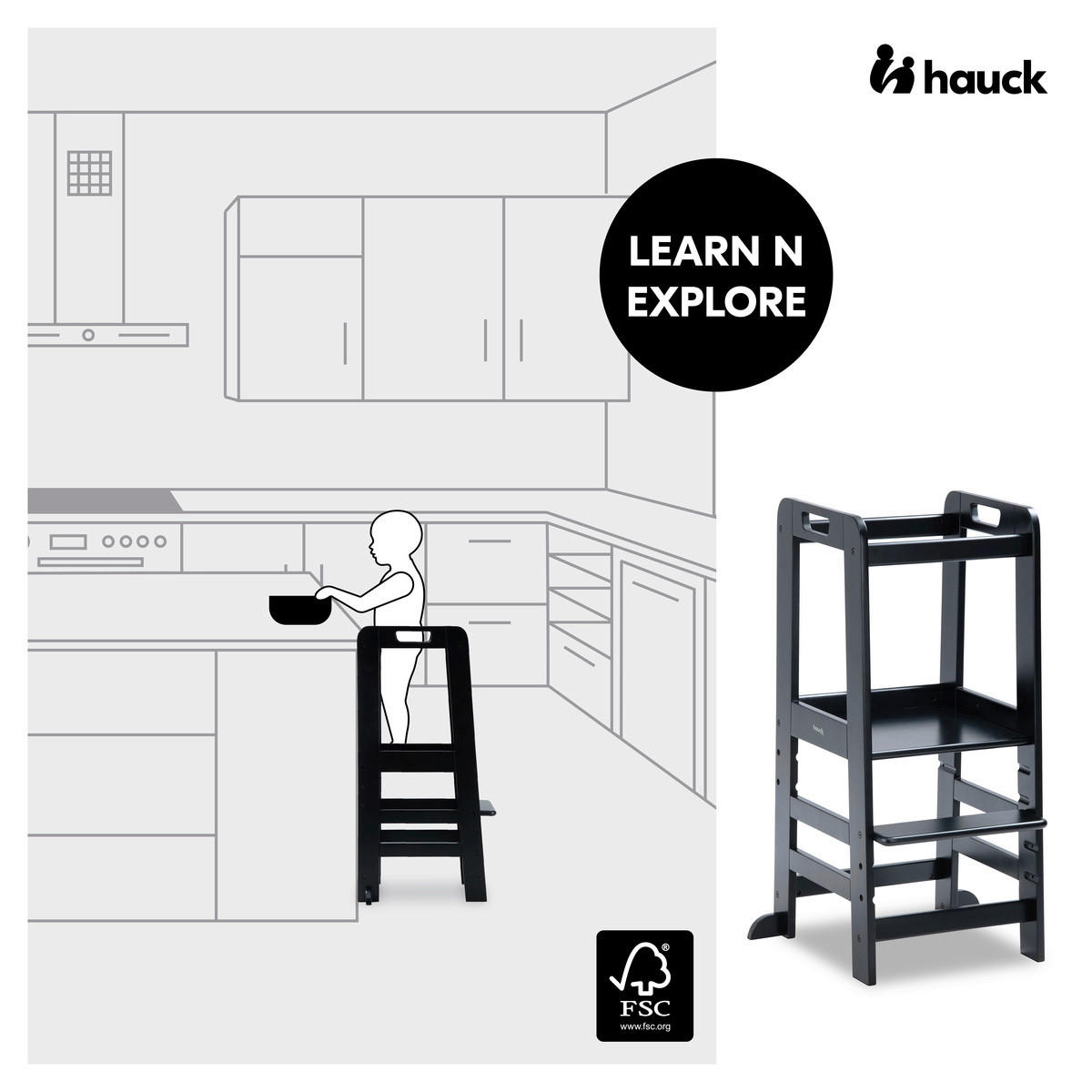 LERNTURM Learn N Explore  - Schwarz, Basics, Holz (46/90,5/54cm) - Hauck