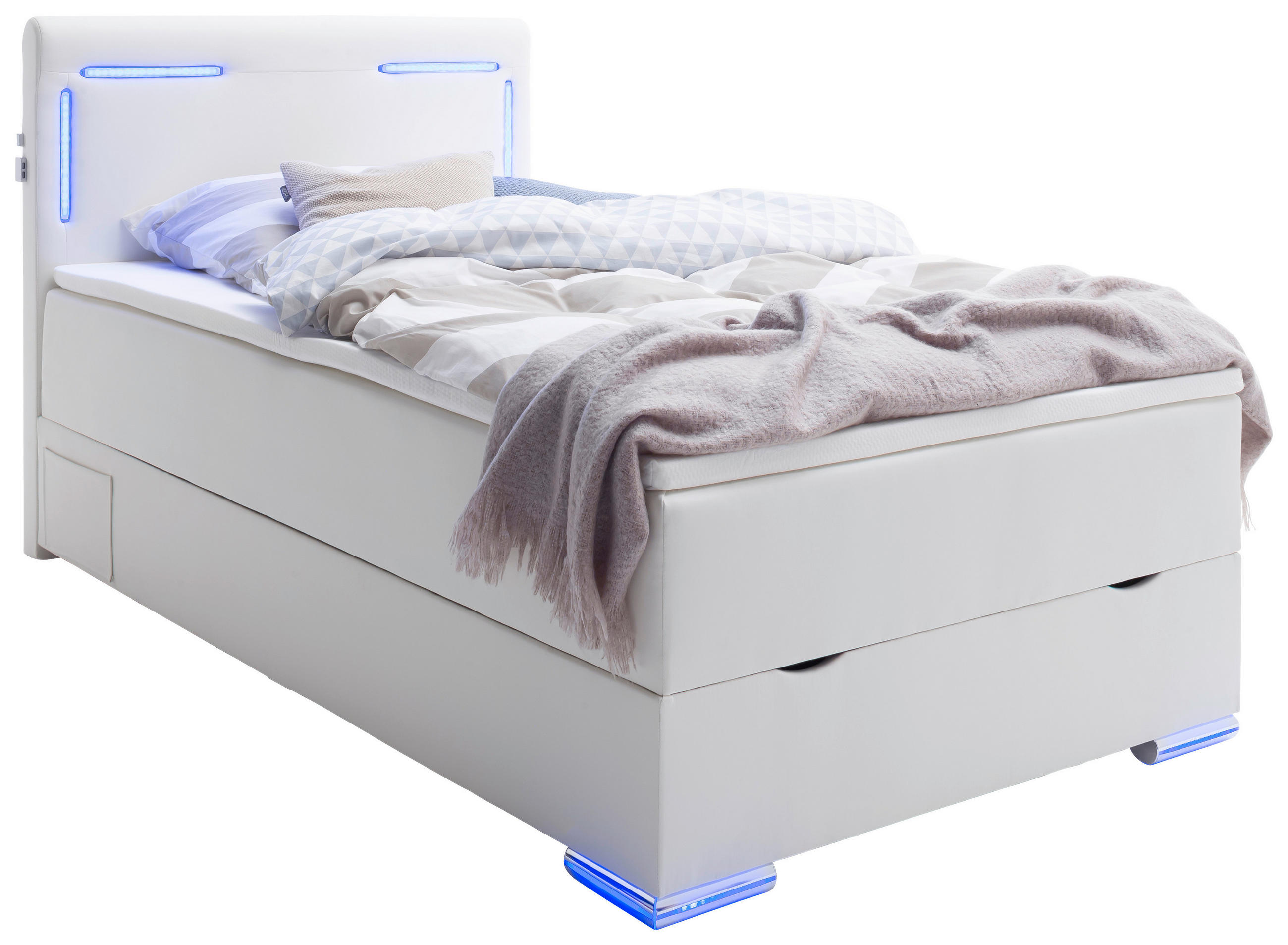 BOXSPRINGBETT 140/200 cm  in Weiß  - Silberfarben/Weiß, Design, Kunststoff/Textil (140/200cm) - Xora