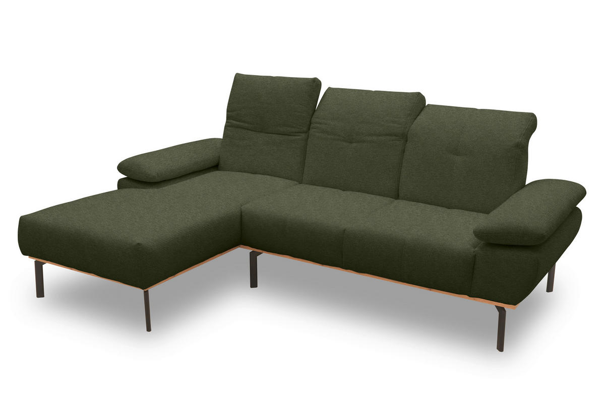 ECKSOFA in Mikrofaser Grün  242/170 cm  - Wildeiche/Schwarz, Design, Holz/Textil (242/170cm) - MID.YOU