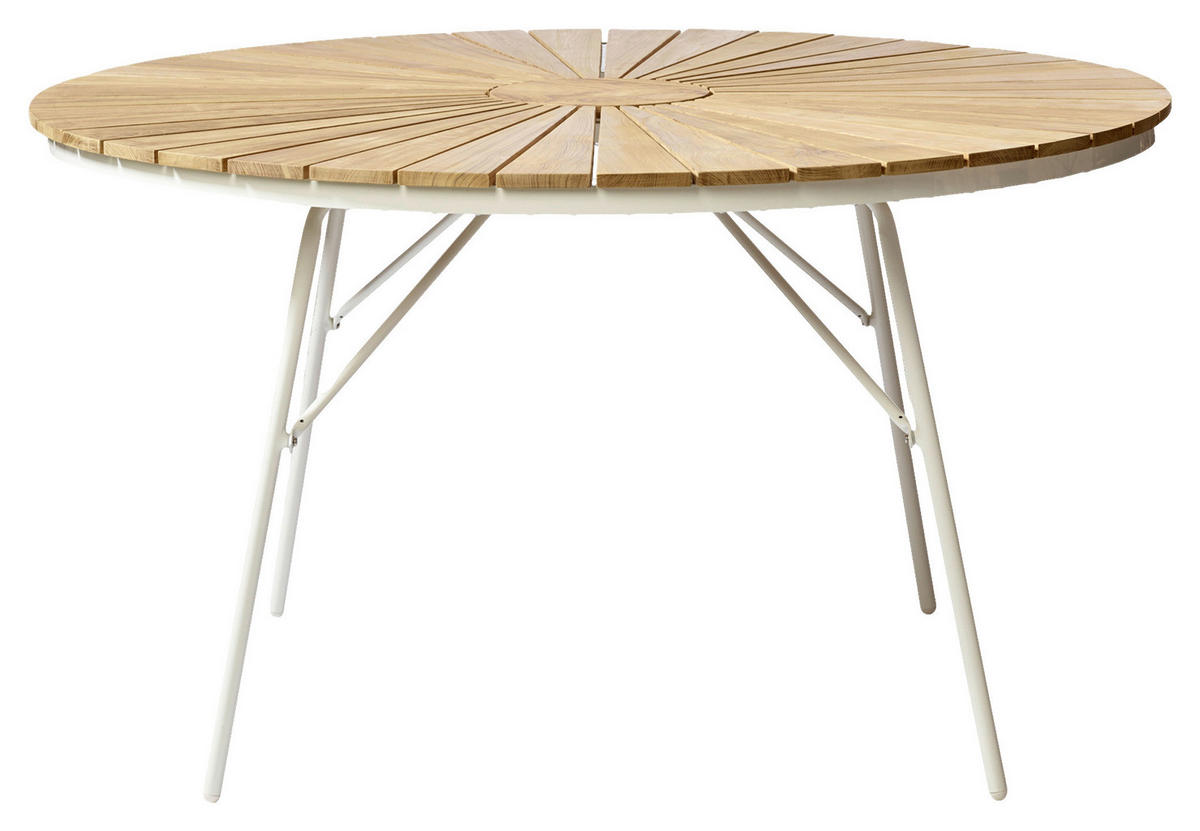 GARTENTISCH Holz rund  - Weiß Hochglanz/Weiß, KONVENTIONELL, Holz/Metall (110/74/110cm) - Gardenson