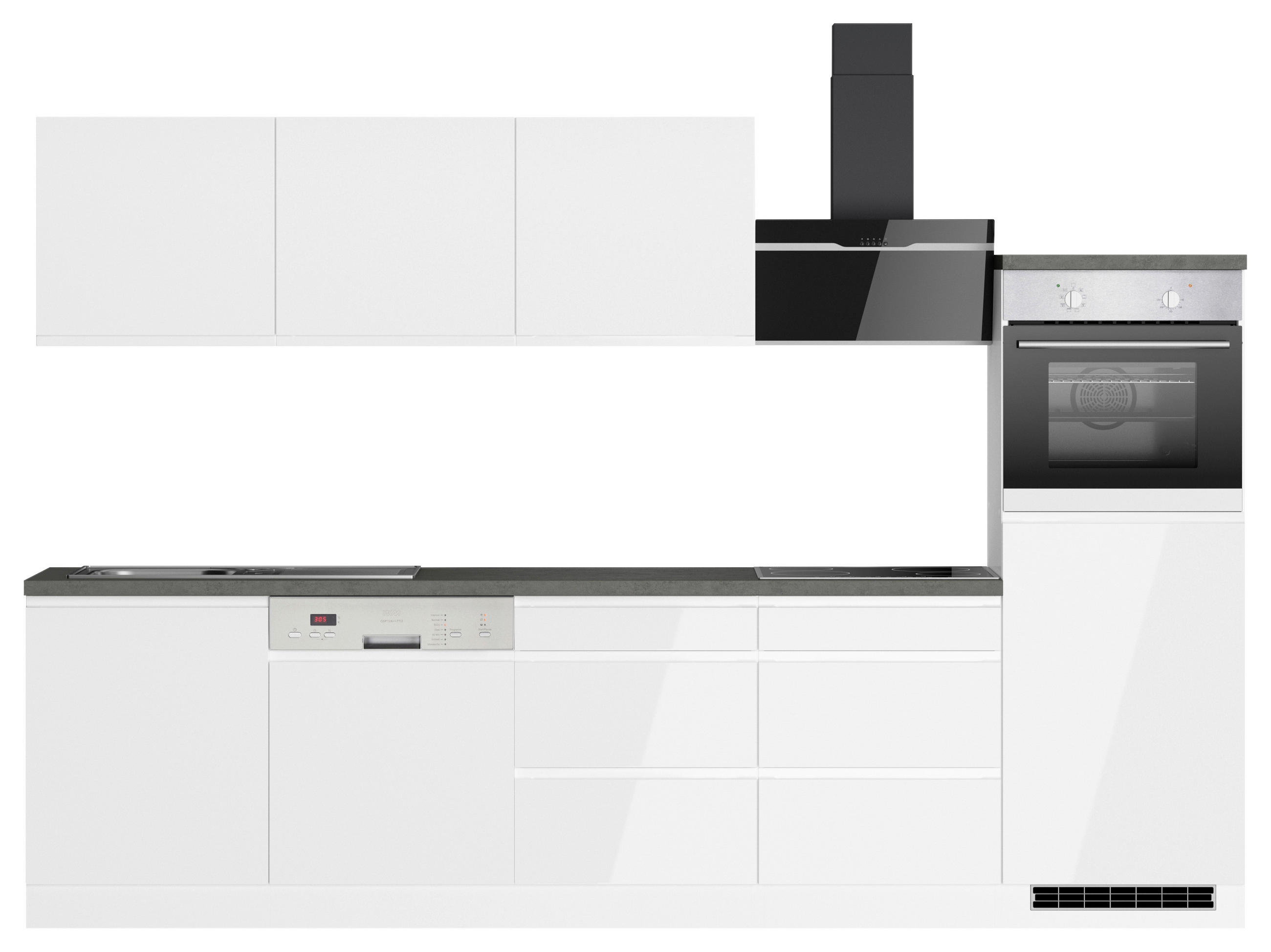 KÜCHENBLOCK 300 cm   in Grau, Weiss, Weiss Hochglanz  - Weiss Hochglanz/Weiss, Lifestyle, Holzwerkstoff (300cm) - Held