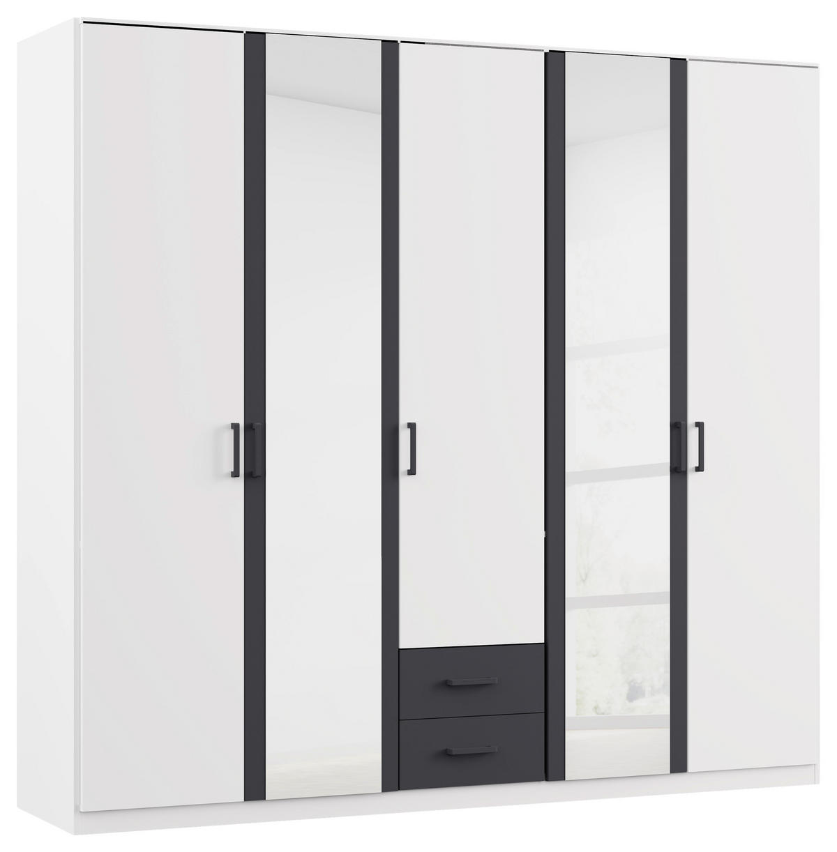 KLEIDERSCHRANK 226/210/54 cm 5-türig Weiß, Grau  - Weiß/Grau, KONVENTIONELL, Holzwerkstoff/Kunststoff (226/210/54cm) - Rauch Möbel