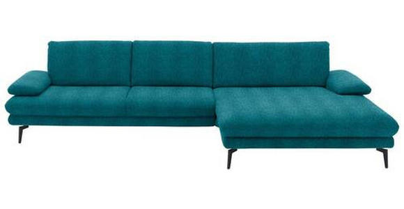 ECKSOFA in Chenille Petrol  - Petrol/Schwarz, Design, Textil/Metall (310/180cm) - Dieter Knoll