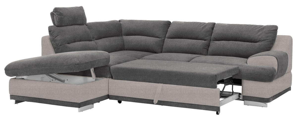 ECKSOFA Hellgrau, Anthrazit Velours  - Chromfarben/Beige, KONVENTIONELL, Textil/Metall (217/264cm) - MID.YOU