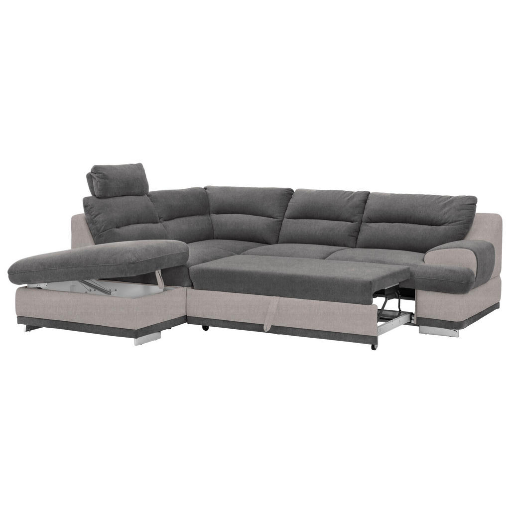Thumbnail - Mid.you Ecksofa, Hellgrau, Anthrazit, Textil, 4-Sitzer, Ottomane links, L-Form, 264x217 cm, Made in EU, Armteil rechts, ...