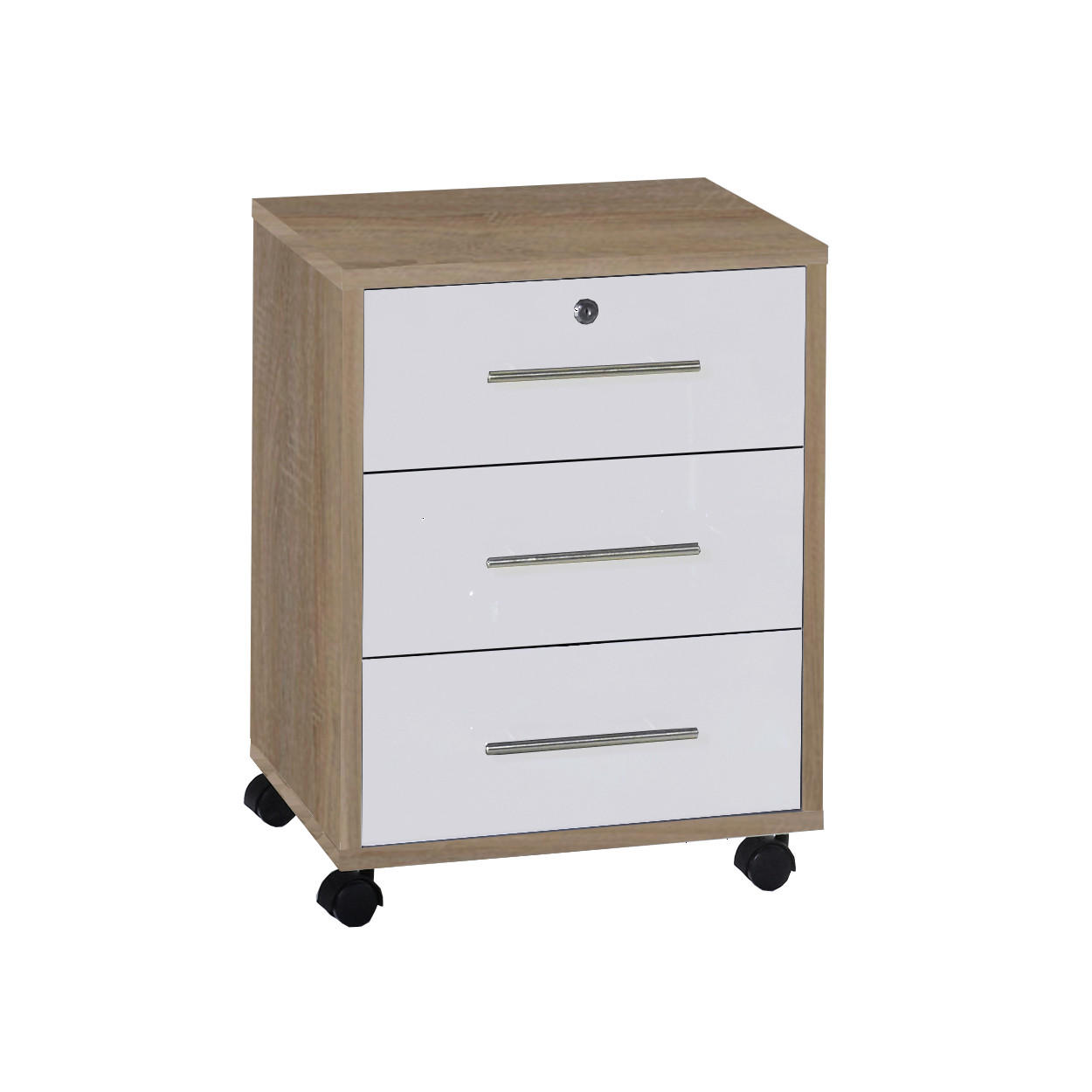 ROLLCONTAINER Sonoma Eiche, Weiß Hochglanz  - Edelstahlfarben/Weiß Hochglanz, MODERN, Holzwerkstoff/Kunststoff (44/58/40cm) - MID.YOU