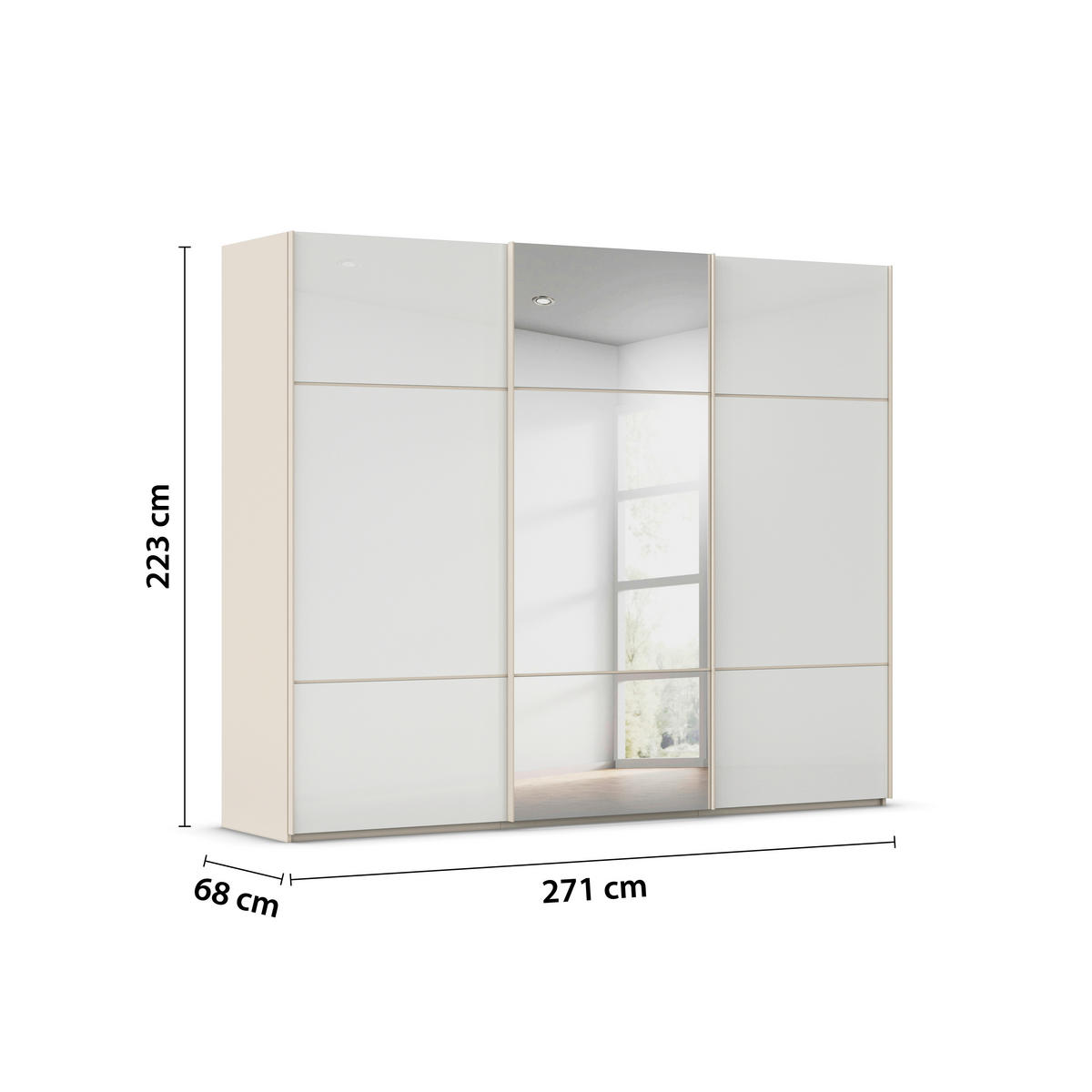 SCHWEBETÜRENSCHRANK 271/223/68 cm 3-türig Weiß, Champagner  - Champagner/Weiß, KONVENTIONELL, Glas/Holzwerkstoff (271/223/68cm) - Novel