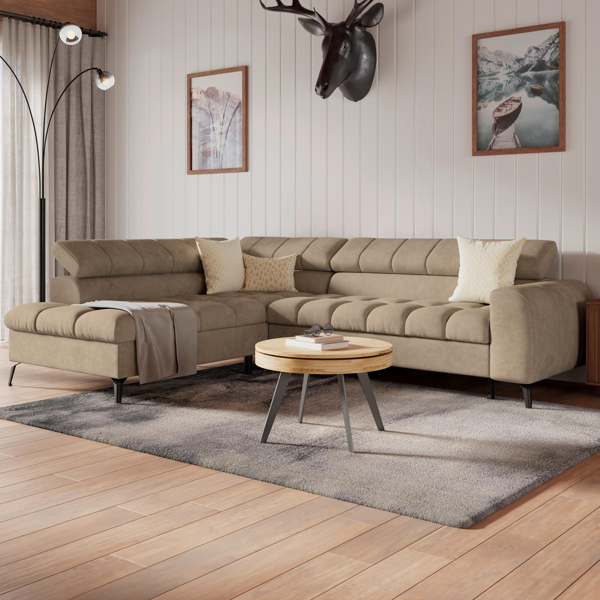 ECKSOFA Beige  - Beige/Schwarz, Trend, Kunststoff/Textil (203/261cm) - Livetastic