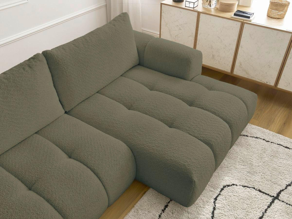 ECKSCHLAFSOFA FUJI Bouclé Grün  inkl.  - Schwarz/Grün, MODERN, Kunststoff/Textil (292/160cm)