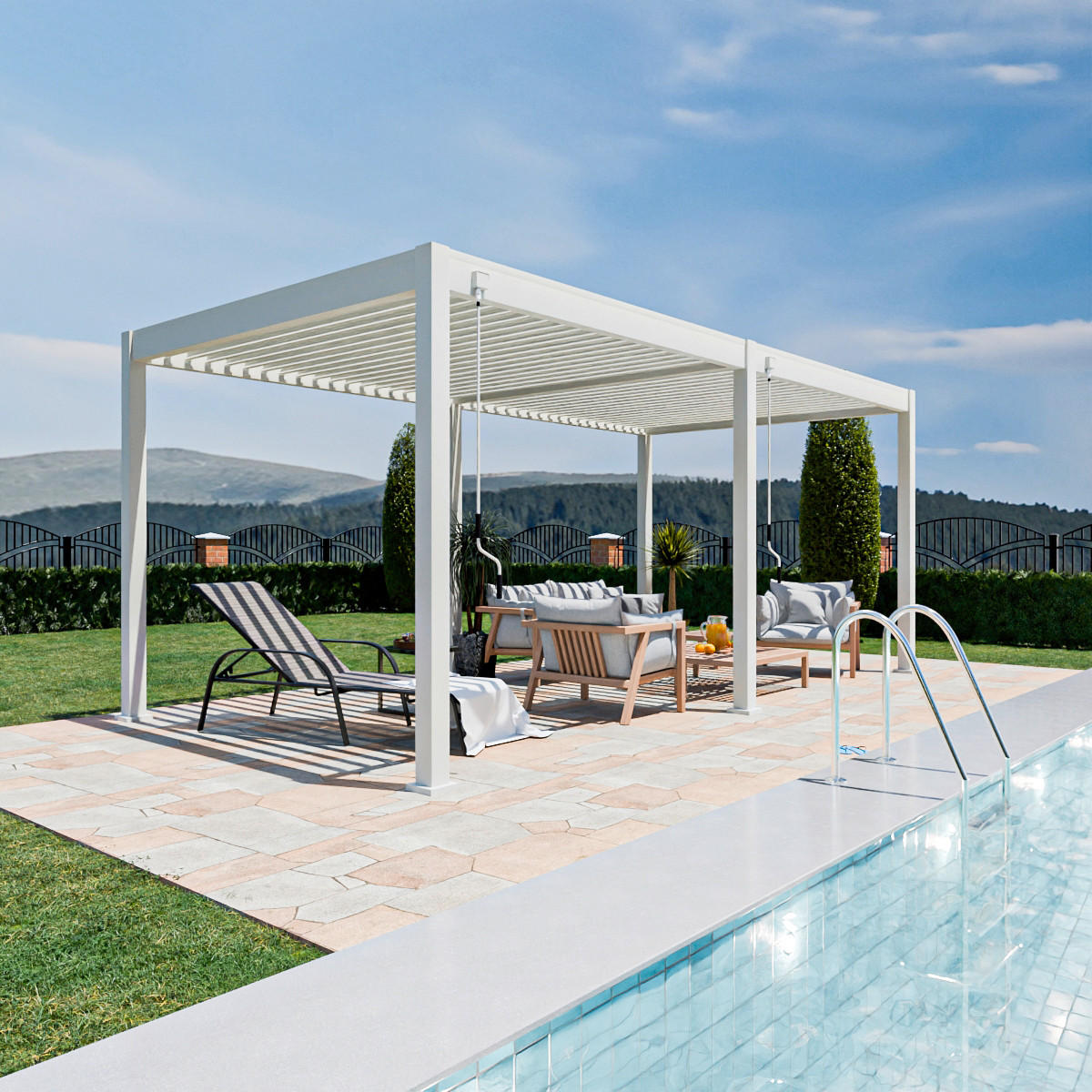 PERGOLA 300/255/600 cm   - Weiß Hochglanz, Basics, Metall (300/255/600cm) - Gardenson