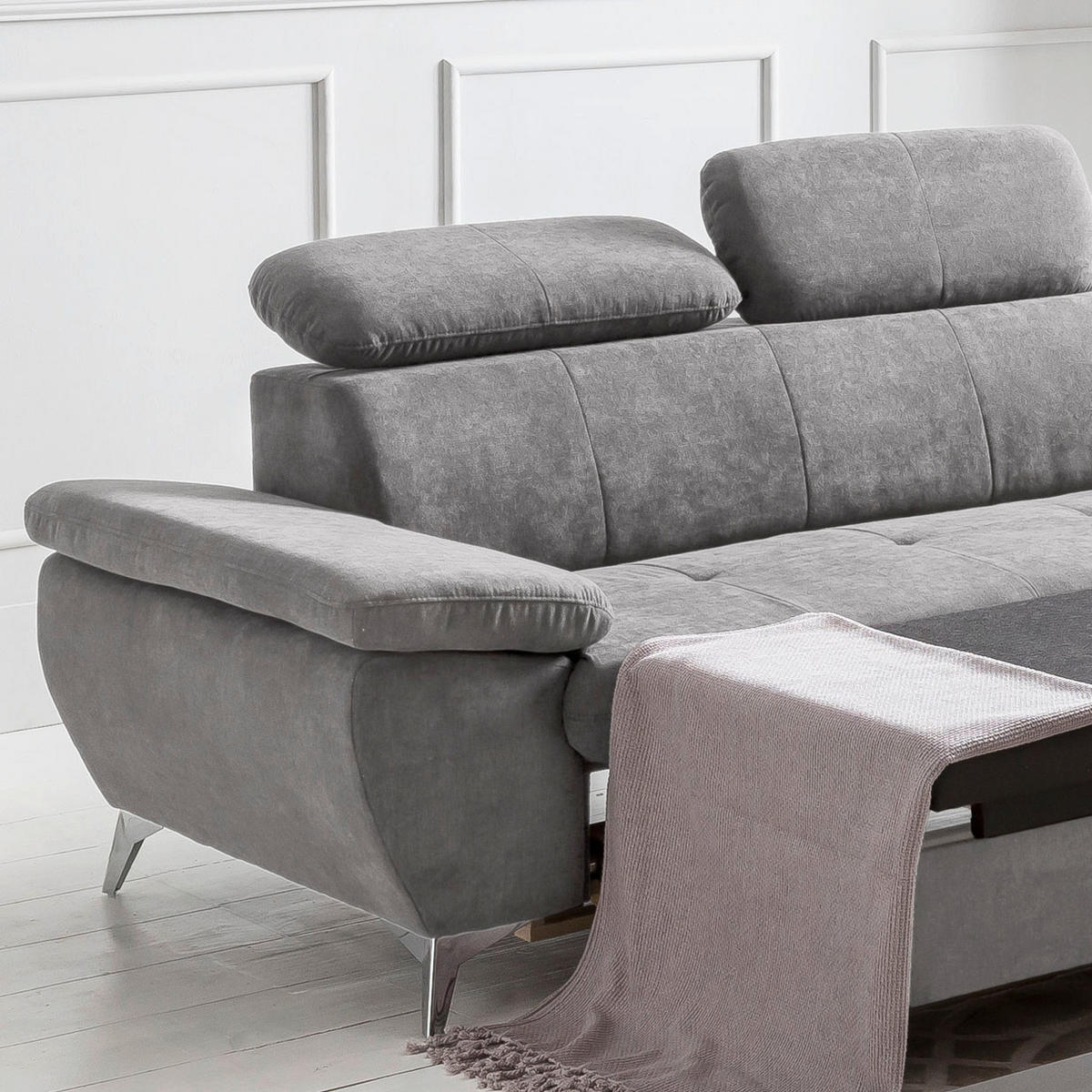ECKSOFA in Mikrofaser Grau  - Chromfarben/Grau, Konventionell, Textil/Metall (256/209cm) - Livetastic