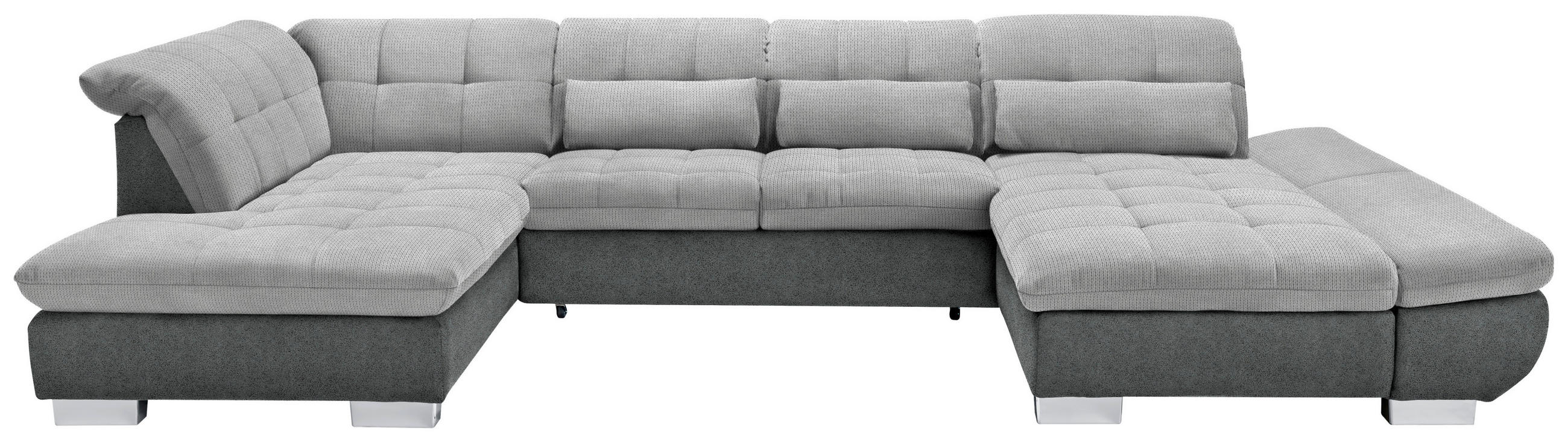 WOHNLANDSCHAFT in Mikrofaser Hellgrau  - Chromfarben/Hellgrau, Design, Kunststoff/Textil (211/350/204cm) - Xora