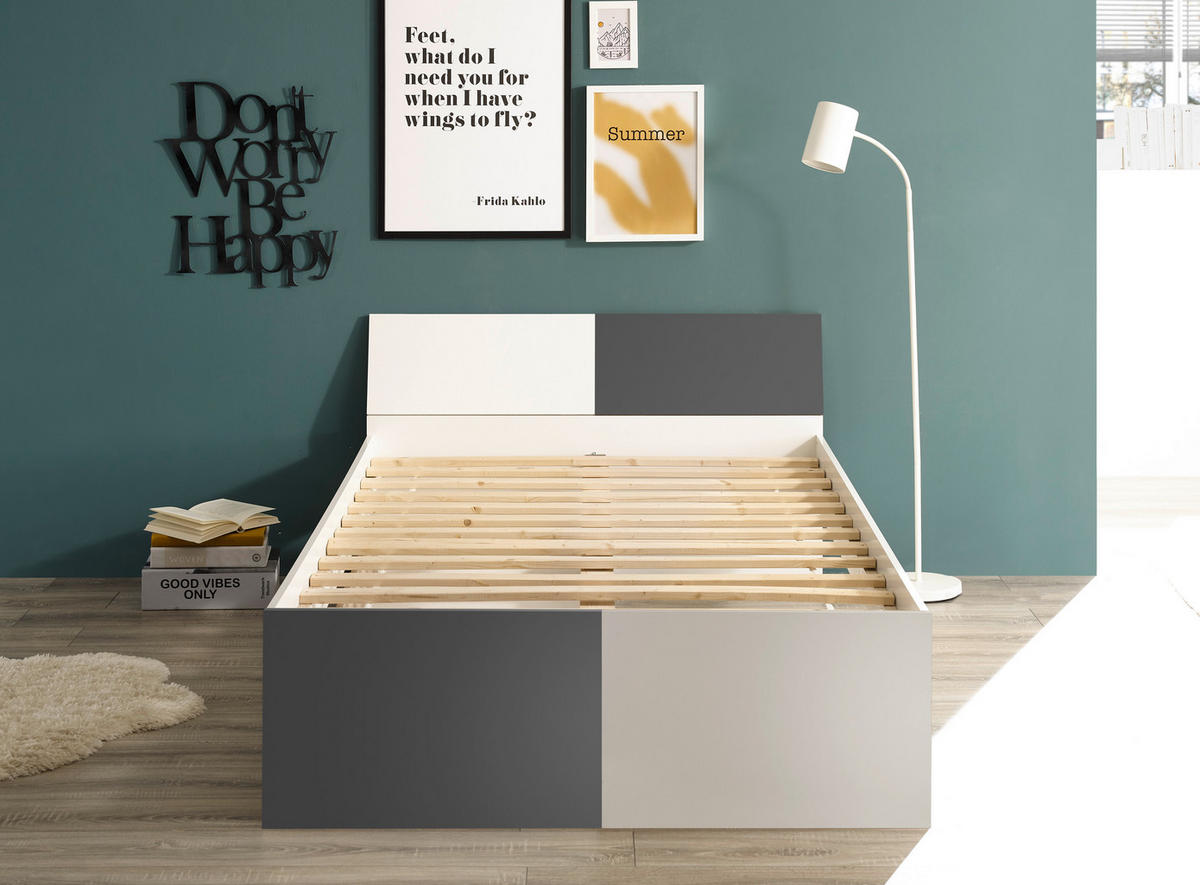 POSTEĽ PRE DETI A MLÁDEŽ 120/200 cm, grafitová, biela - čierna/biela, Modern, kompozitné drevo/plast (120/200cm) - Carryhome