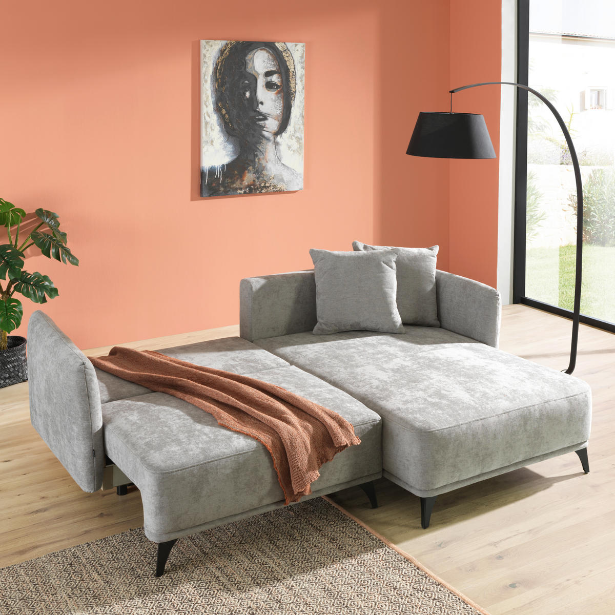 ECKSOFA Grau Chenille  - Schwarz/Grau, LIFESTYLE, Textil/Metall (255/172cm) - Carryhome