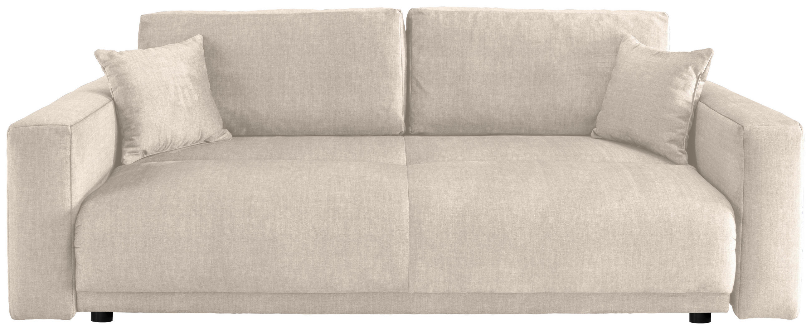 SCHLAFSOFA  mit Liegefunktion, Rücken echt Velours Creme  - Creme/Schwarz, MODERN, Kunststoff/Textil (245/86/126cm) - Livetastic