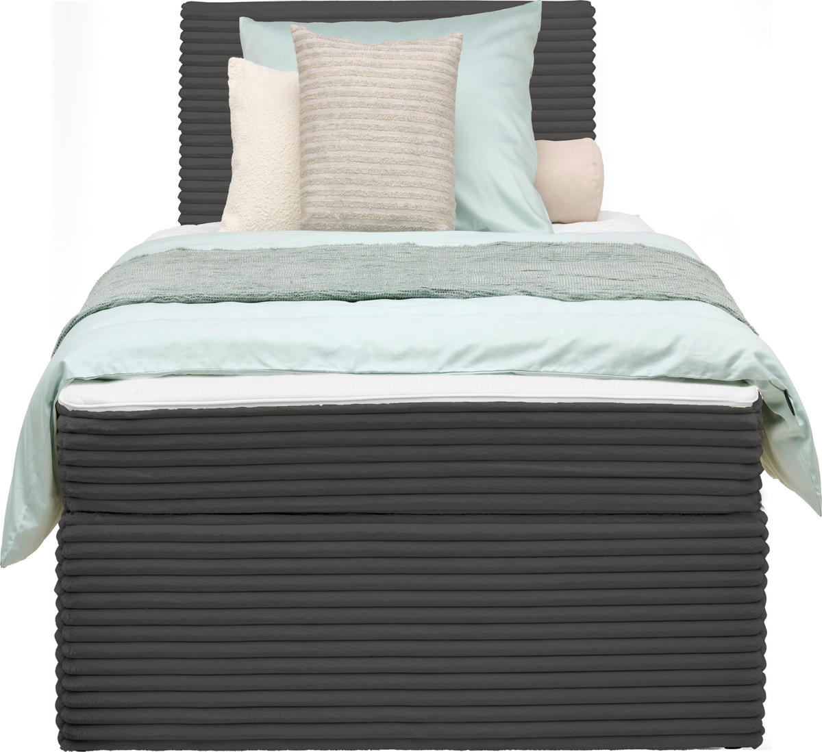 BOXBETT 100/200 cm,  in Grau, H3 + H3 = fest  - Schwarz/Grau, MODERN, Holz/Textil (100/200cm) - MID.YOU