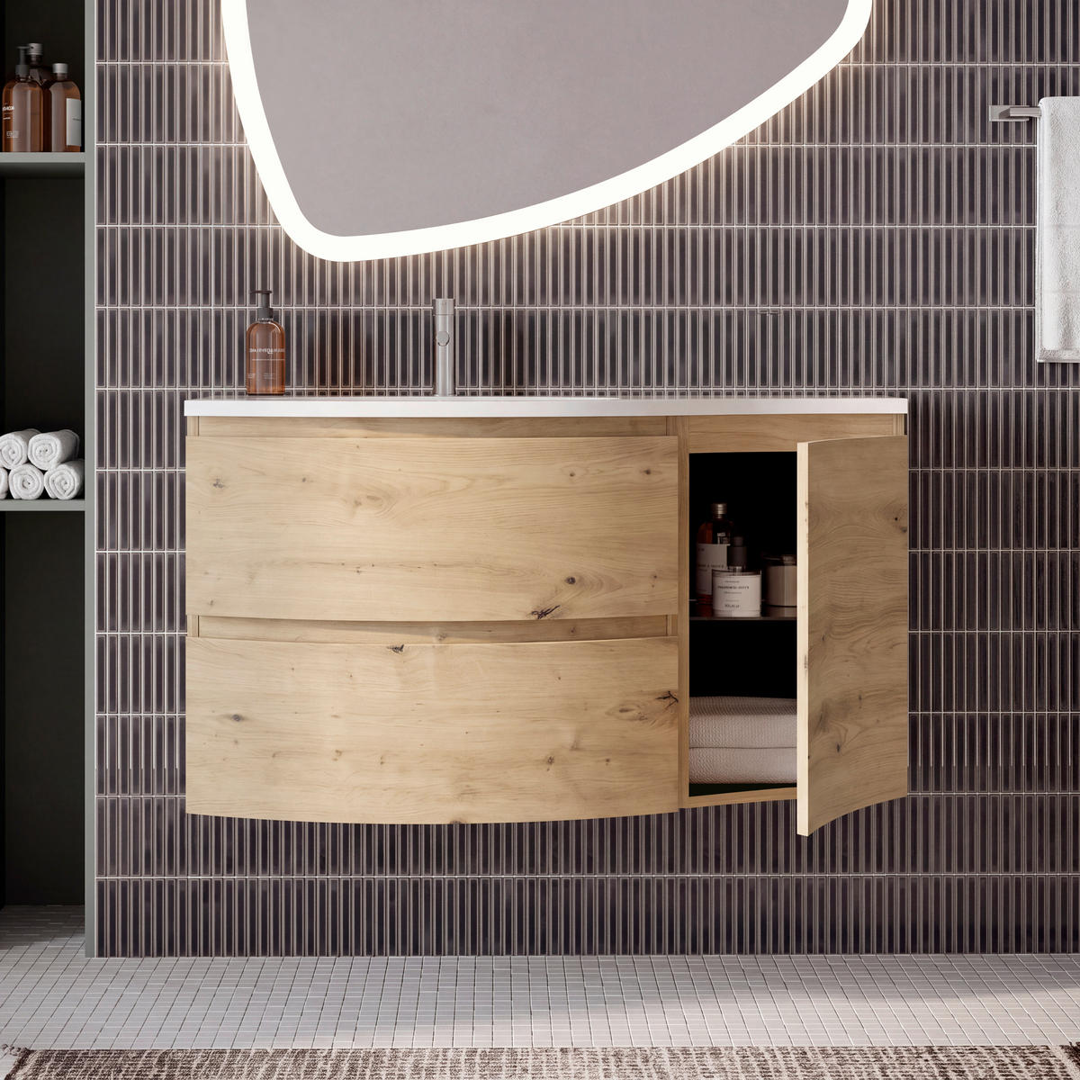 BADEZIMMER 4-teilig  in 105 cm  - Eiche Artisan/Weiß, Natur, Holzwerkstoff/Stein (105cm) - Voleo