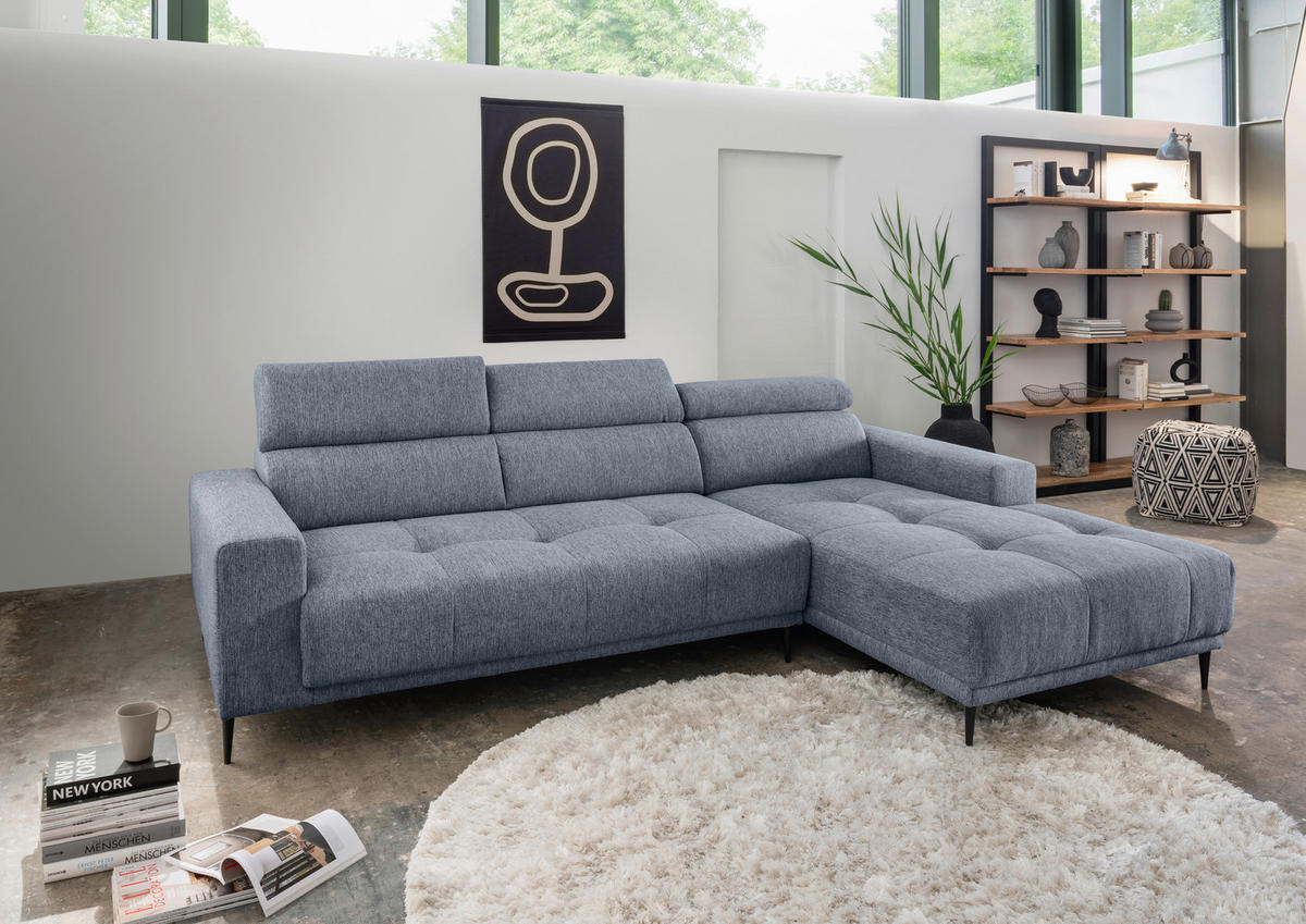 ECKSOFA Hellblau Chenille  - Schwarz/Hellblau, KONVENTIONELL, Textil/Metall (276/188cm) - Livetastic