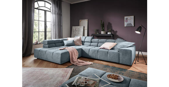 ECKSOFA  in Velours Hellblau  213/317 cm  - Schwarz/Grau, Design, Kunststoff/Textil (213/317cm) - Hom`in