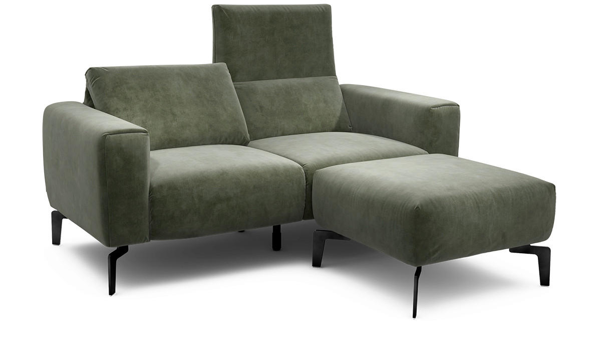 Zweisitzer inkl. Hocker Samt Waldgrün  - Waldgrün/Schwarz, Design, Textil/Metall (180/86/86-94cm) - SENSOO