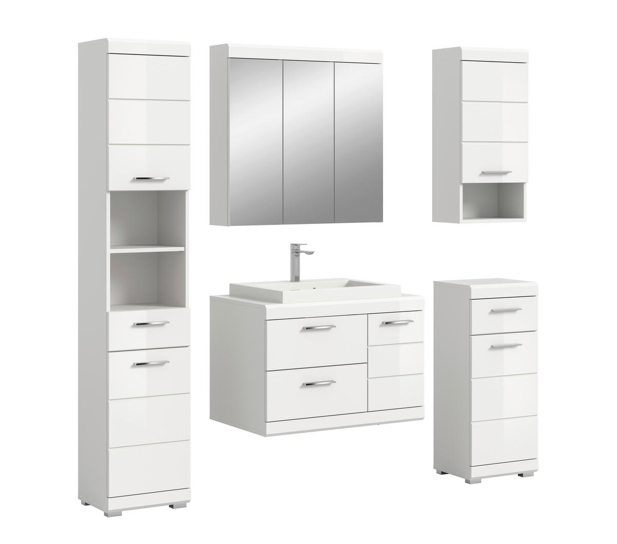 BADEZIMMER 6-teilig  in 184 cm  - Weiß Hochglanz/Silberfarben, Trend, Glas/Holzwerkstoff (184cm) - MID.YOU