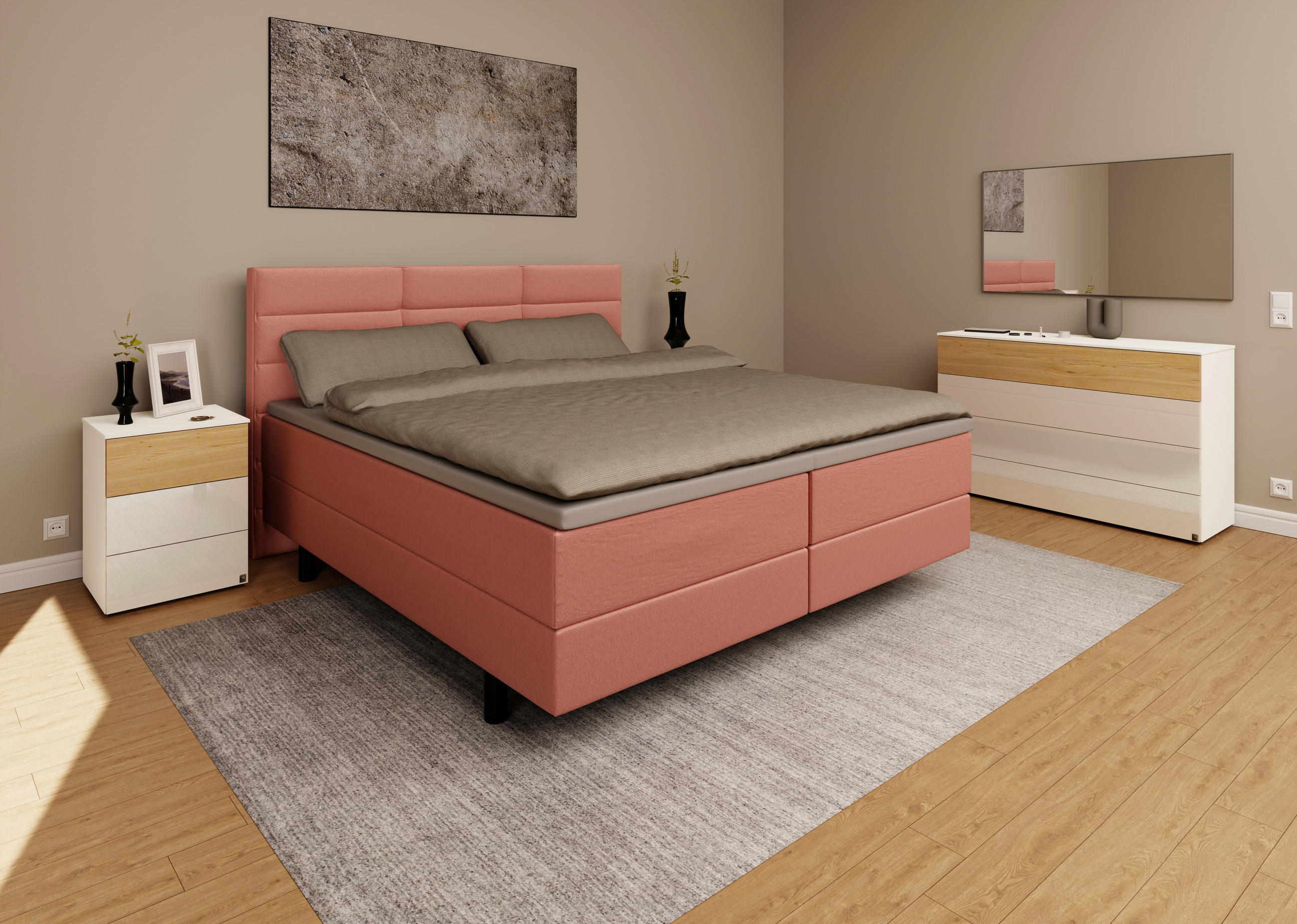BOXSPRINGBETT 200/200 cm  in Koralle  - Koralle/Schwarz, KONVENTIONELL, Holzwerkstoff/Kunststoff (200/200cm) - Musterring