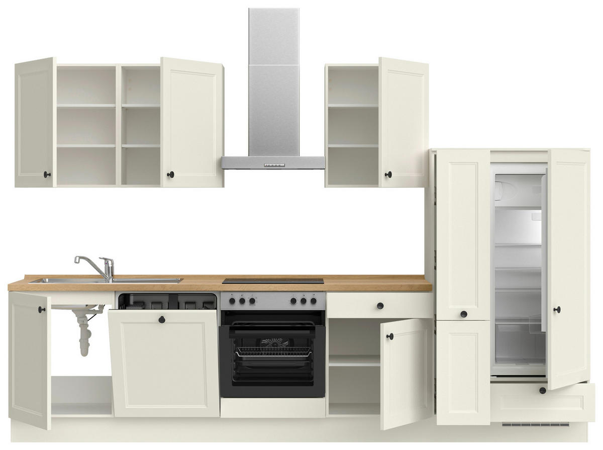 KÜCHENBLOCK Cascada 330 cm  in Weiß, Eichefarben  - Eichefarben/Schwarz, MODERN, Holzwerkstoff/Metall (330cm) - Nobilia