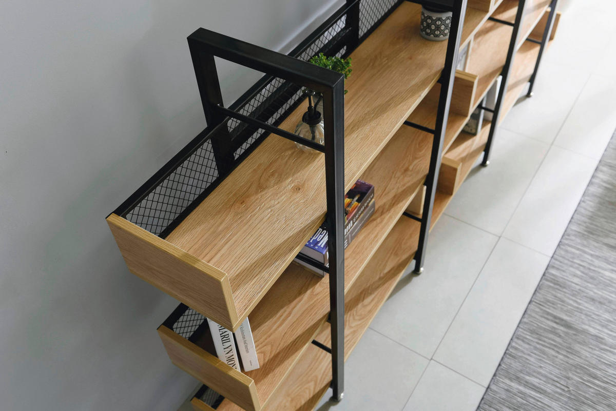 REGAL  120/180/30 cm Naturfarben, Schwarz  - Schwarz/Naturfarben, Design, Holzwerkstoff/Metall (120/180/30cm) - Livetastic