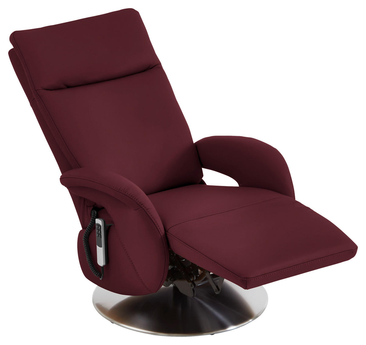 RELAXSESSEL in Leder Weinrot  - Edelstahlfarben/Weinrot, Design, Leder/Metall (70/108/80cm) - Cantus