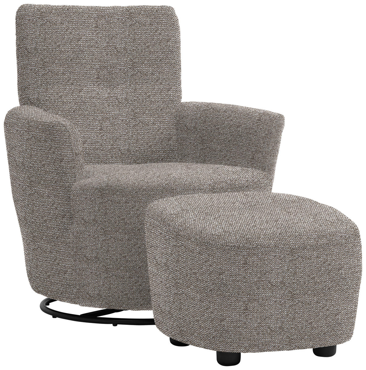 SESSEL in Chenille, Flachgewebe Greige  - Greige/Schwarz, Design, Textil/Metall (81/92/84cm) - Xora