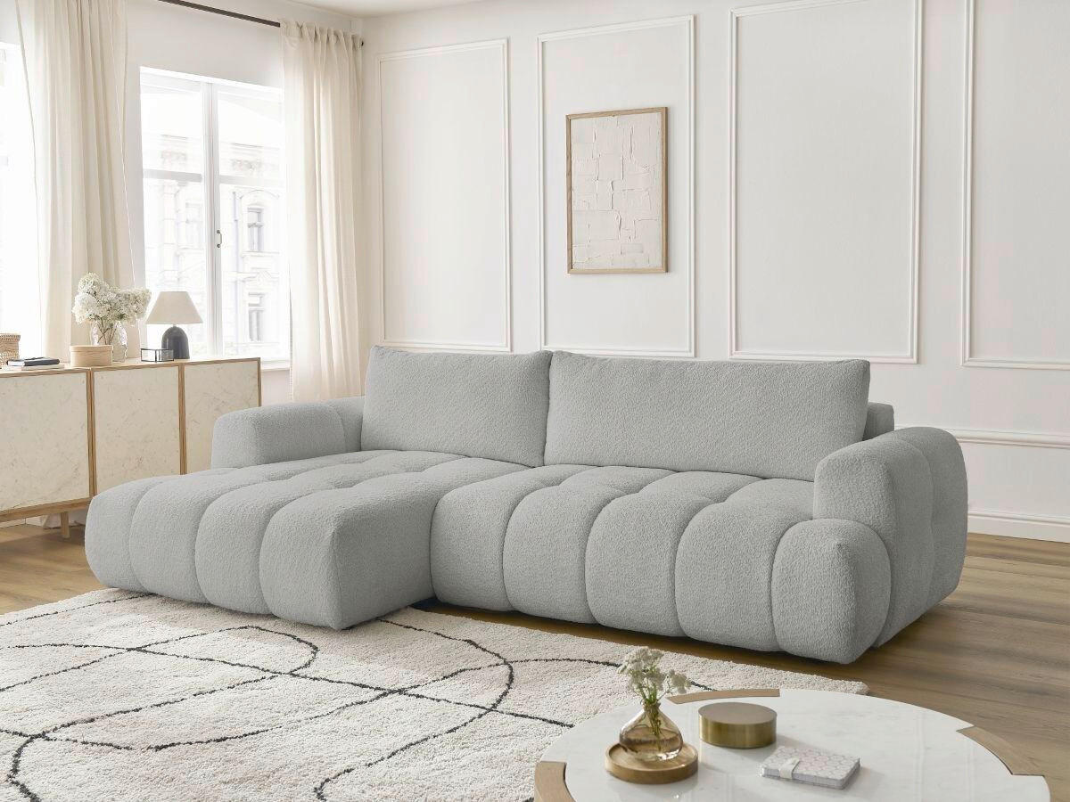 ECKSCHLAFSOFA FUJI Bouclé Hellgrau  inkl.  - Hellgrau/Schwarz, MODERN, Kunststoff/Textil (160/292cm)
