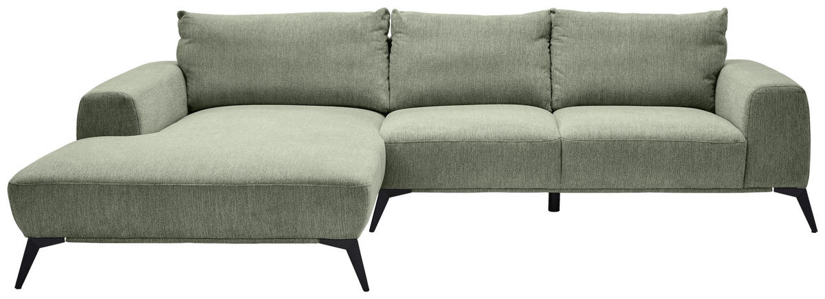 ECKSOFA in Webstoff Olivgrün  - Schwarz/Olivgrün, Design, Textil/Metall (187/298cm) - Stylife