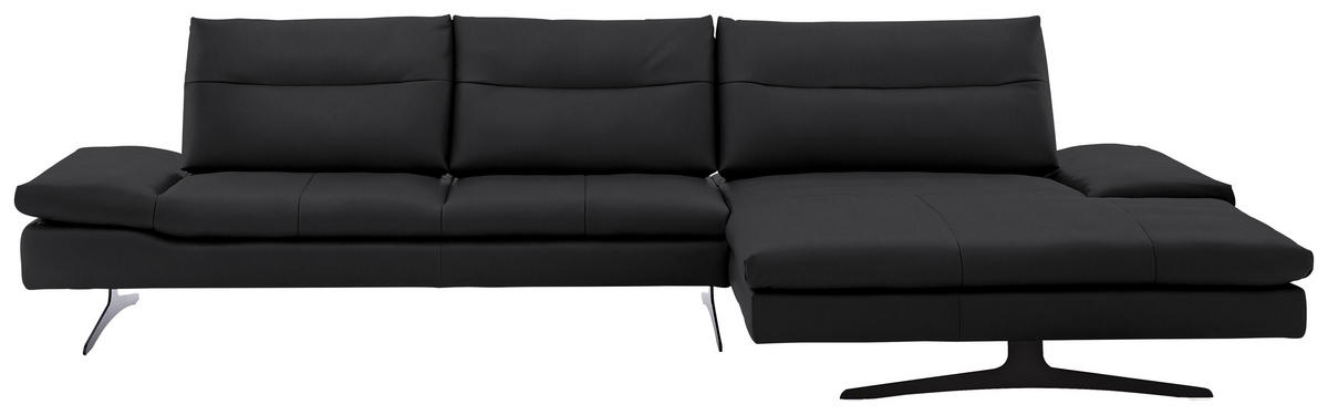 ECKSOFA in Echtleder Mokka  - Schwarz/Mokka, Modern, Leder/Metall (342/158cm) - Chilliano