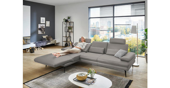 ECKSOFA in Echtleder Silberfarben 180/310 cm - Silberfarben/Schwarz, Design, Leder/Metall (180/310cm) - Dieter Knoll