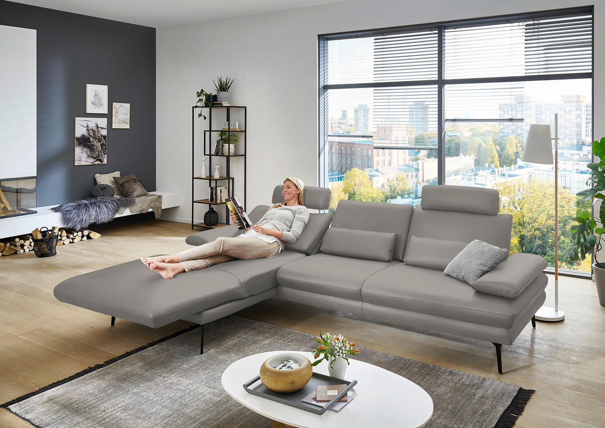 ECKSOFA in Echtleder Silberfarben  - Silberfarben/Schwarz, Design, Leder/Metall (180/310cm) - Dieter Knoll