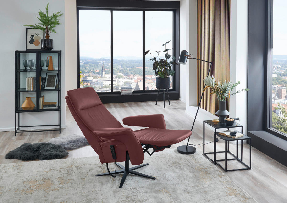 RELAXSESSEL in Leder Beere  - Beere/Schwarz, Design, Leder/Metall (83/123/87cm) - Valdera