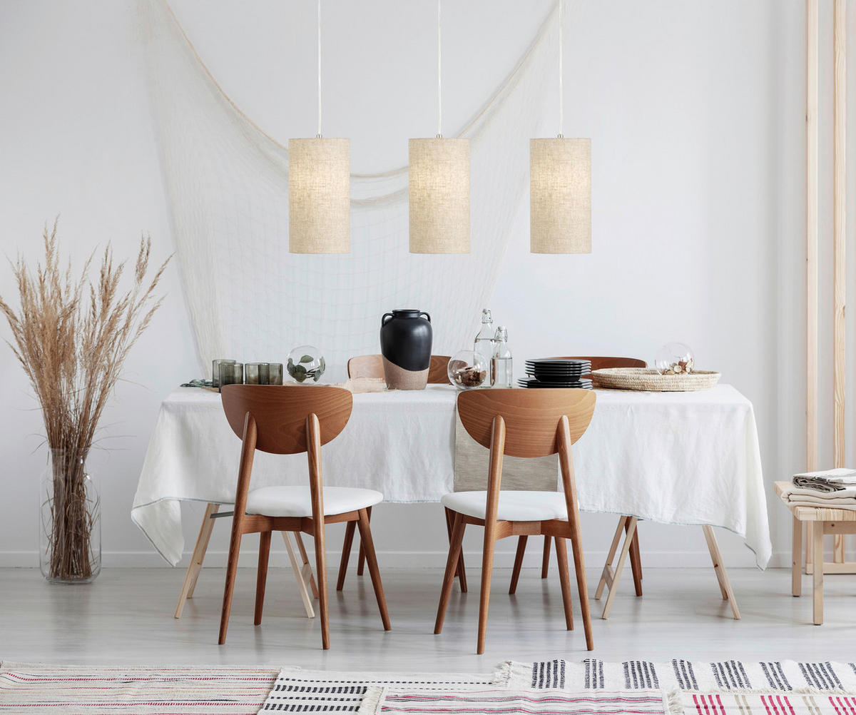 HÄNGLAMPA 104/150 cm  - sandfärgad/nickelfärgad, Basics, metall/textil (104/150cm) - Fischer & Honsel