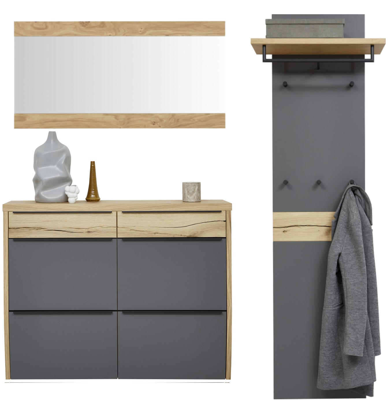 GARDEROBE Grau, Eichefarben - Eichefarben/Grau, Design, Holz (200/200/32cm) - Dieter Knoll
