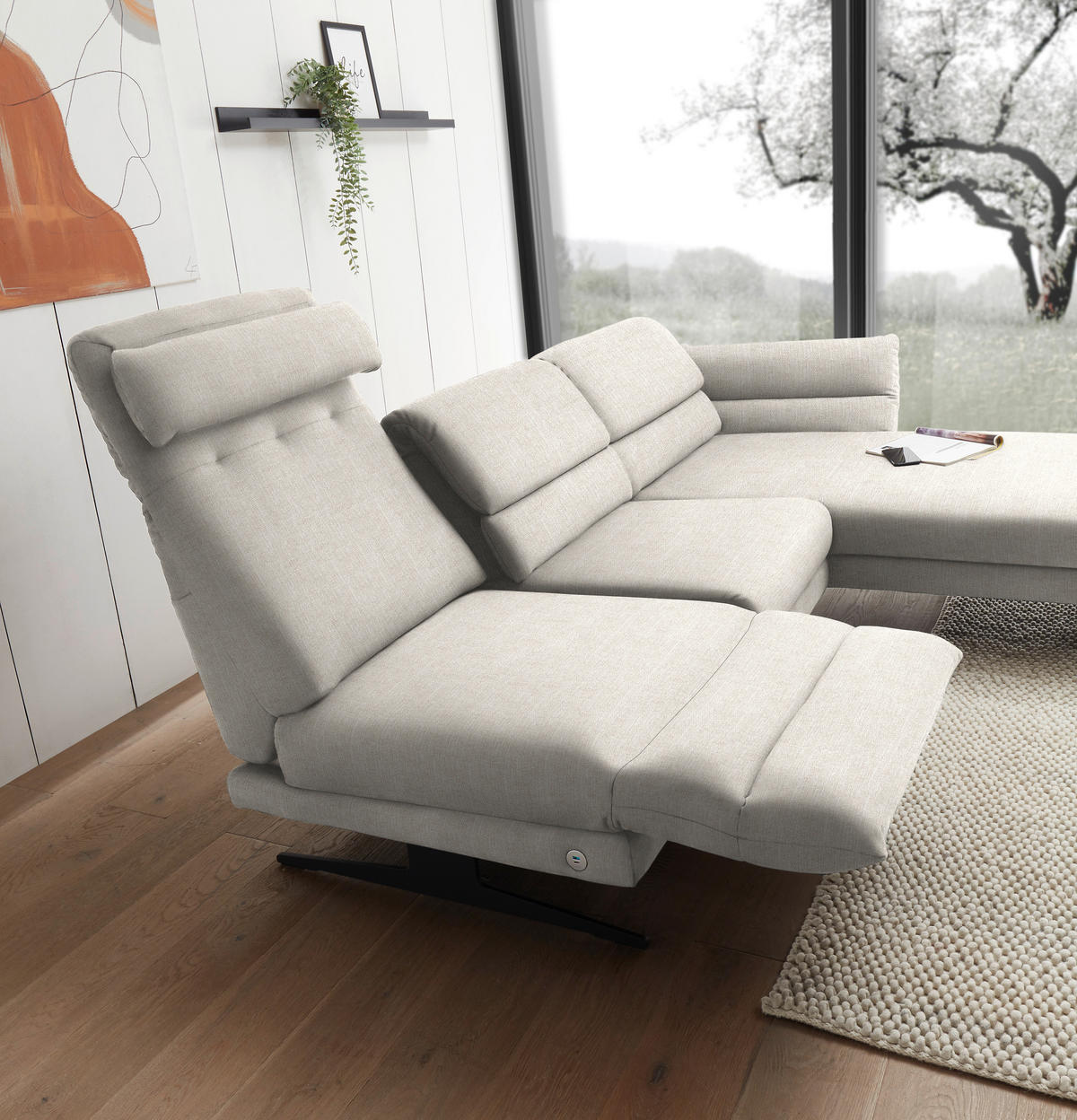 ECKSOFA in Flachgewebe Naturfarben  - Schwarz/Naturfarben, Design, Textil/Metall (279-327/176-217cm) - Dieter Knoll