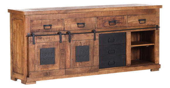 SIDEBOARD  in 195/85/45 cm  - Schwarz/Naturfarben, ROMANTIK / LANDHAUS, Holz/Metall (195/85/45cm) - Landscape