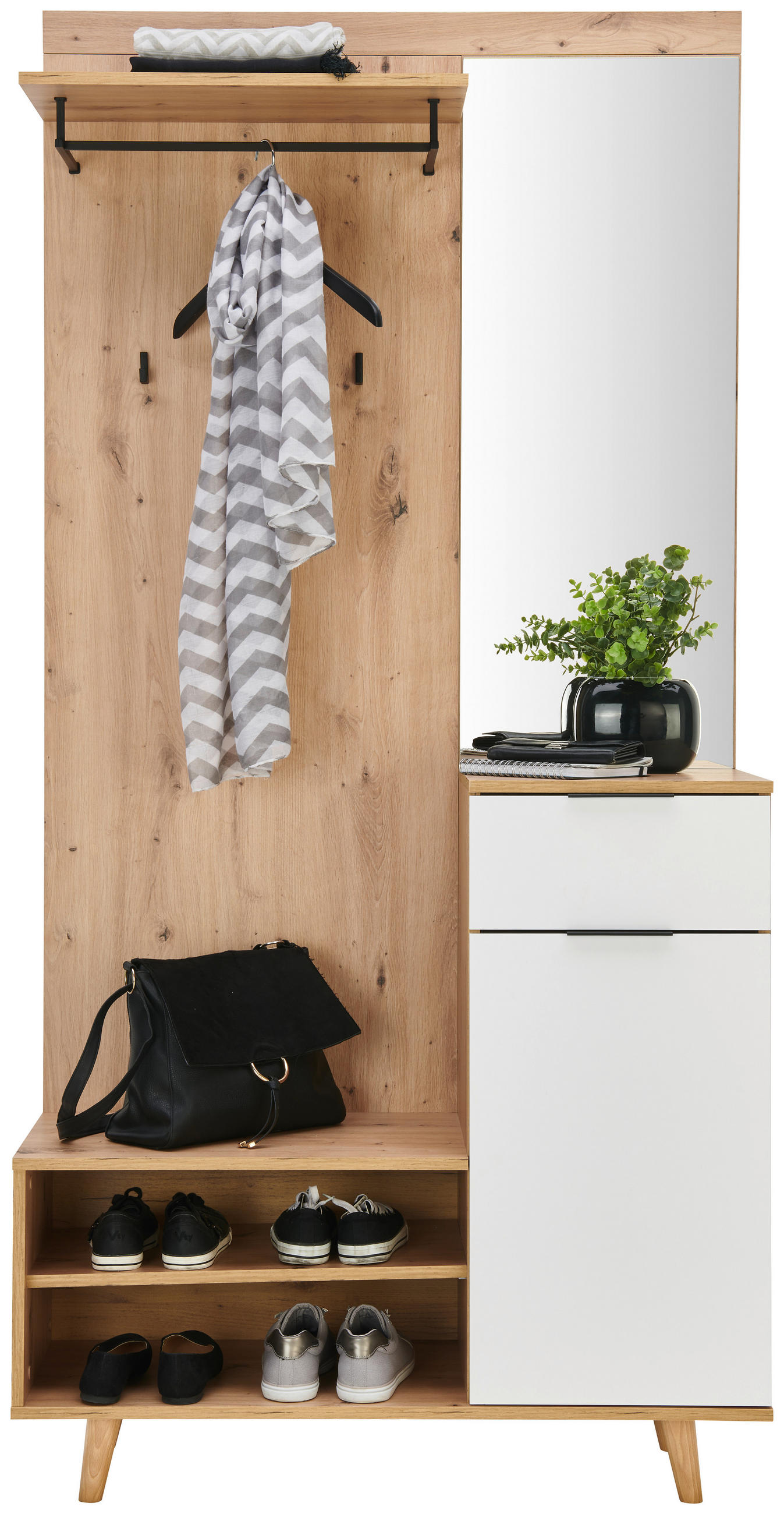 home24 Garderobe Weiß, Eiche Artisan 100x204x40 cm