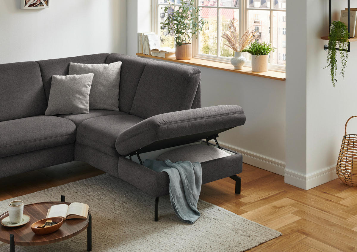 ECKSOFA  in Flachgewebe Dunkelbraun  241/190 cm  - Dunkelbraun/Schwarz, KONVENTIONELL, Textil/Metall (241/190cm) - Beldomo Comfort