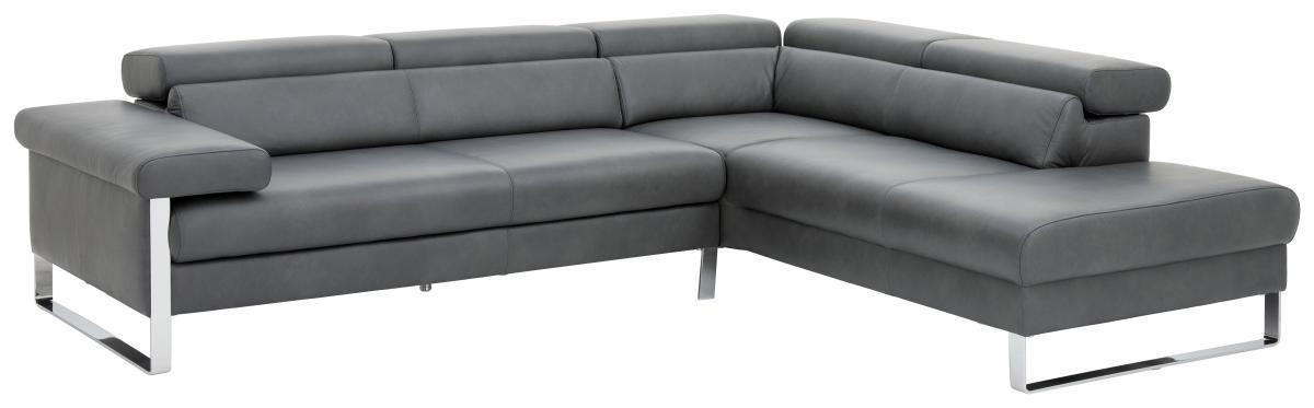 ECKSOFA Graphitfarben Echtleder  - Chromfarben/Graphitfarben, Design, Leder (281/230cm) - Chilliano