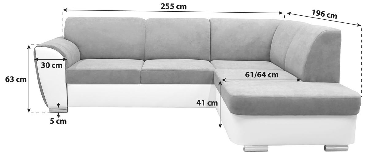 ECKSOFA Grau, Schwarz Velours  - Silberfarben/Schwarz, Design, Kunststoff/Textil (255/196cm) - MID.YOU