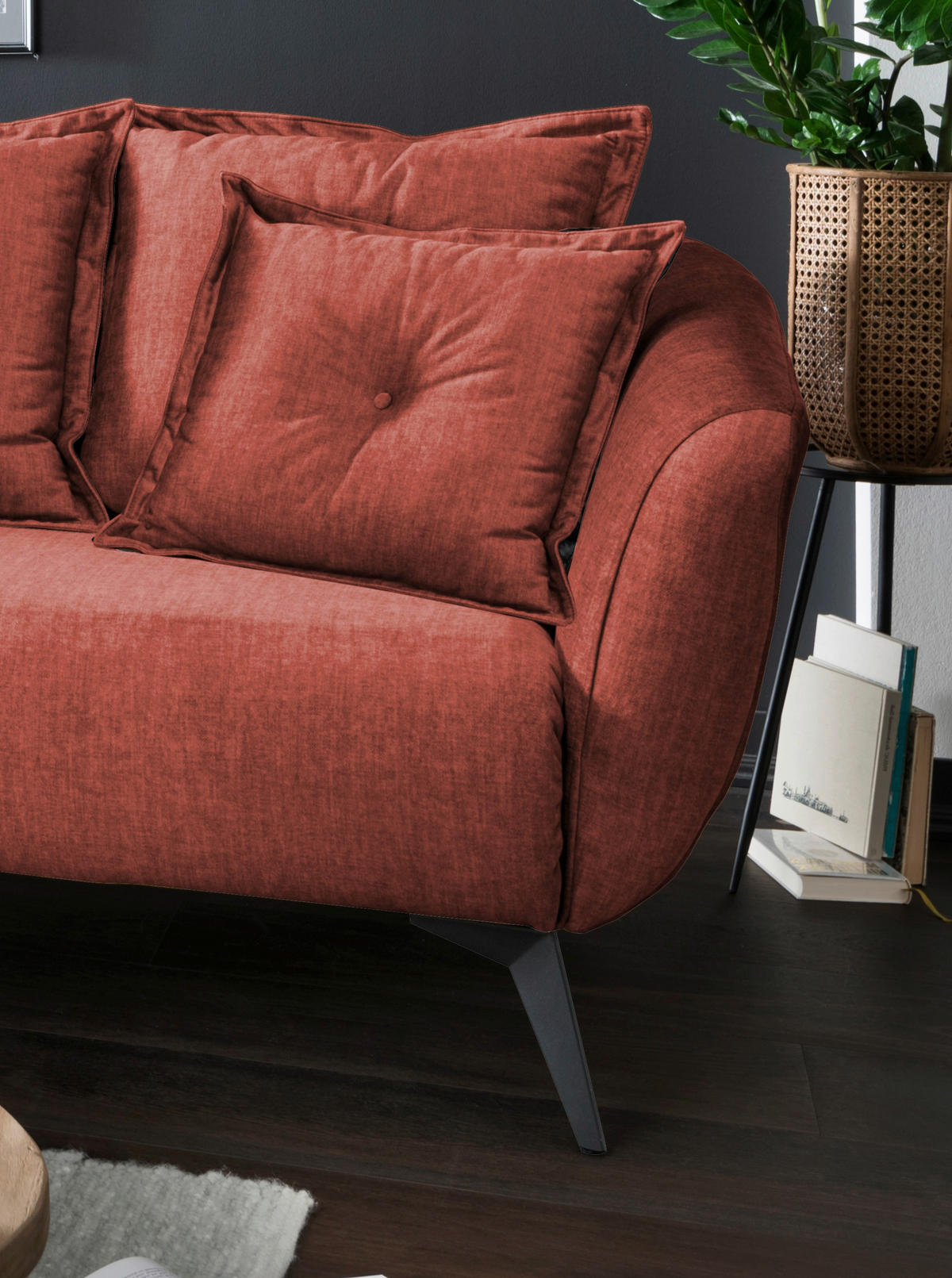 ECKSOFA in Velours Koralle  - Koralle/Schwarz, Modern, Holz/Textil (162/277cm) - Livetastic