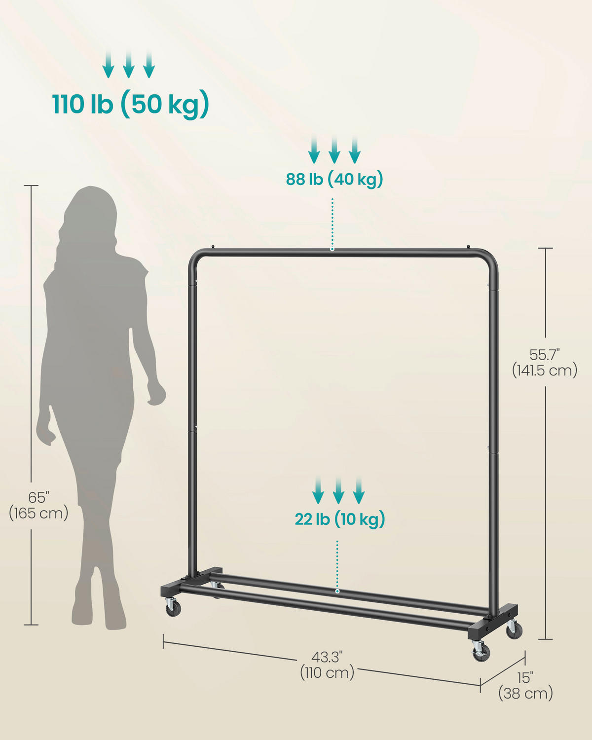 KLEIDERSTÄNDER in Schwarz 110/141,5/38 cm   - Schwarz, Basics, Metall (110/141,5/38cm)