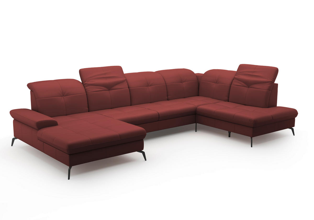 WOHNLANDSCHAFT in Echtleder Rotbraun  - Rotbraun/Schwarz, Konventionell, Leder/Metall (185/357/231cm) - Sit & More