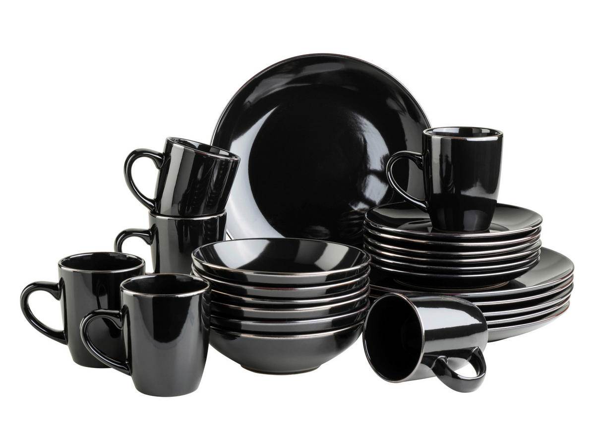 KOMBISERVICE 24-teilig Metallic Rim  - Schwarz, Basics, Keramik - Mäser